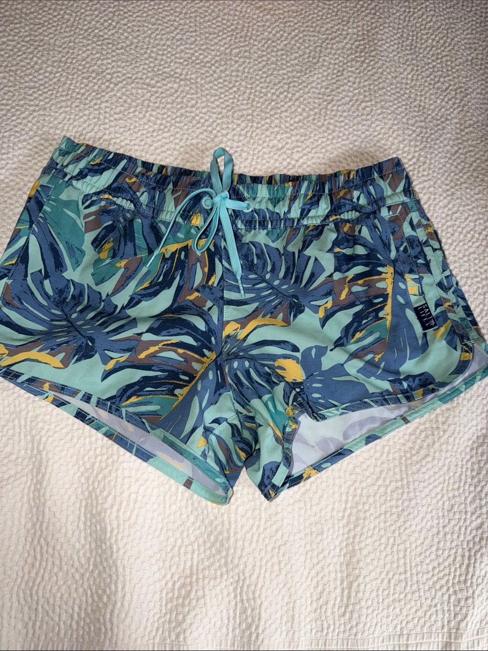 Salt Life Teal Tropical Leaf Athletic Shorts
